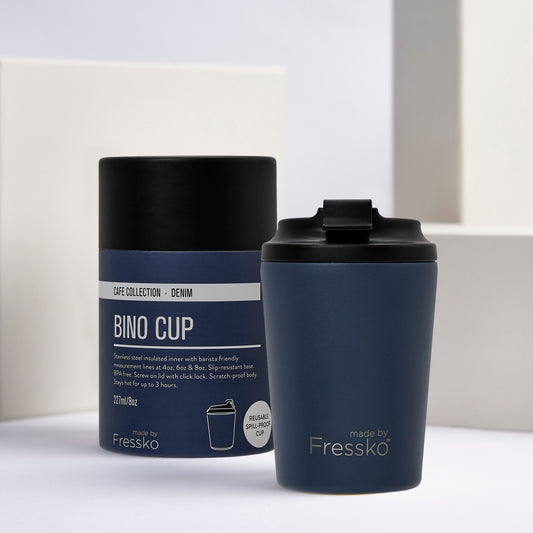 Fressko Bino Reusable Coffee Cup 230mL - Ceramic Lined Denim