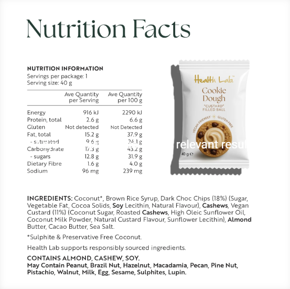 Health Lab Custard Filled Cookie Dough Ball 40g