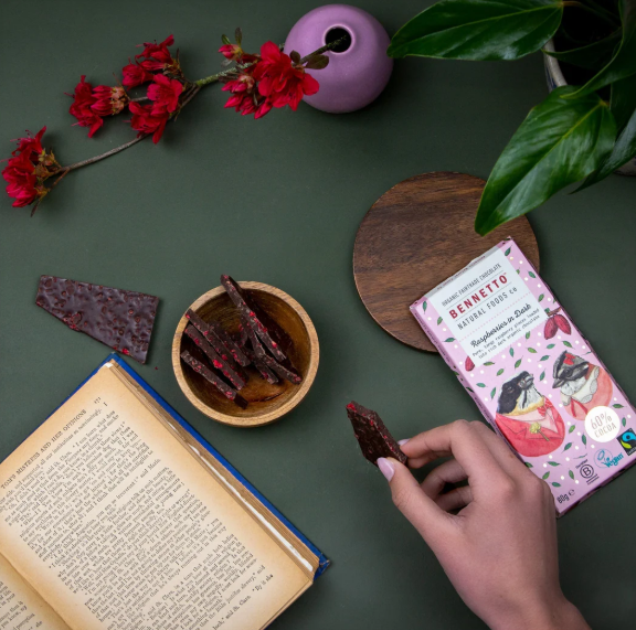 Bennetto Raspberries in Dark Organic Chocolate Block 80g