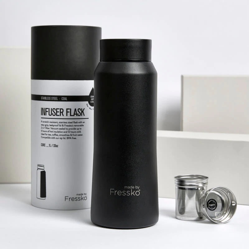 Fressko Core Drink Bottle Coal 1L Flat Lid