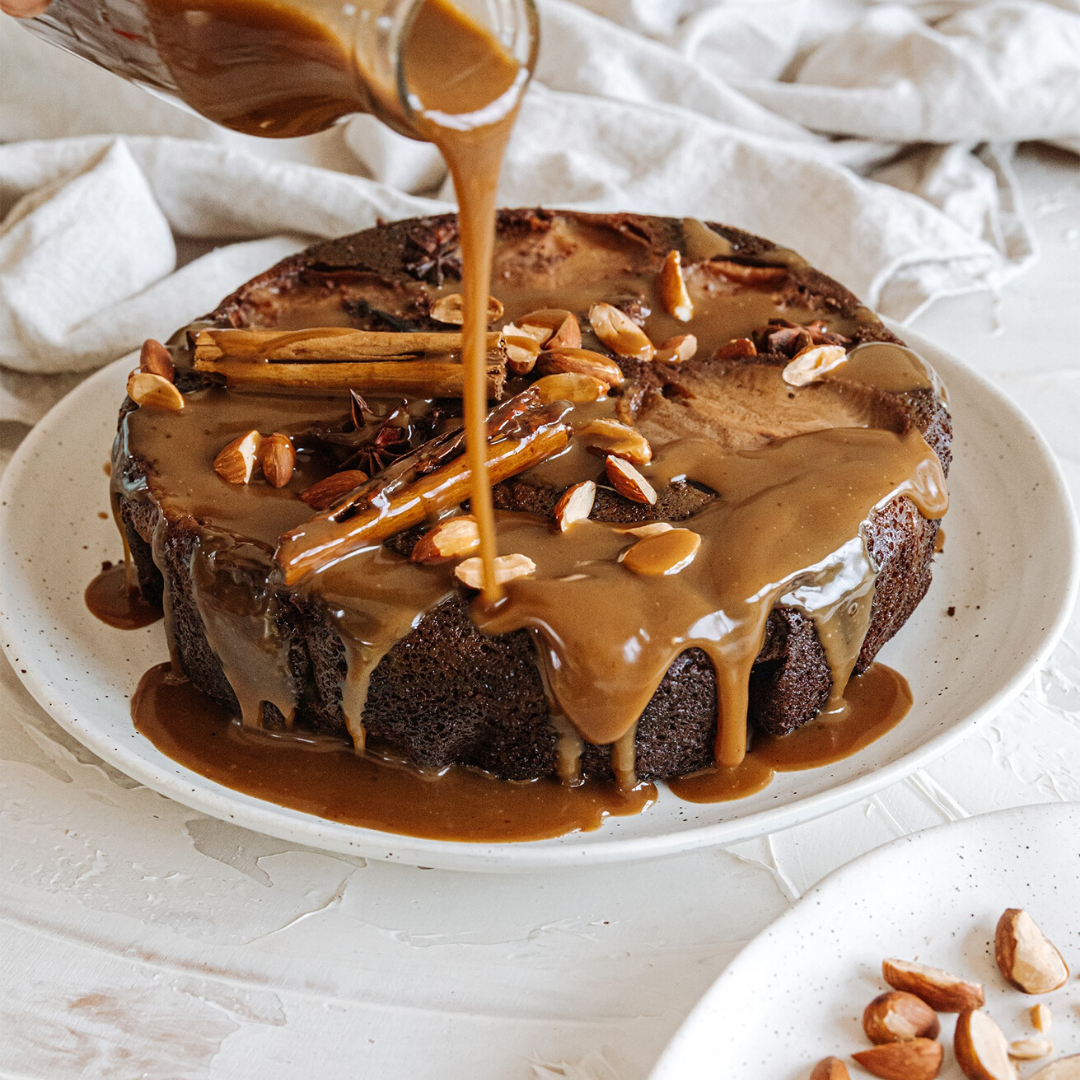 Choc Almond Upside Down Pear Cake