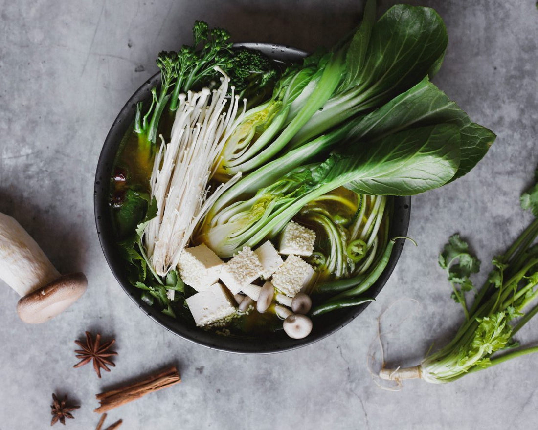 Vegan Asian broth Golden Tofu Bowl