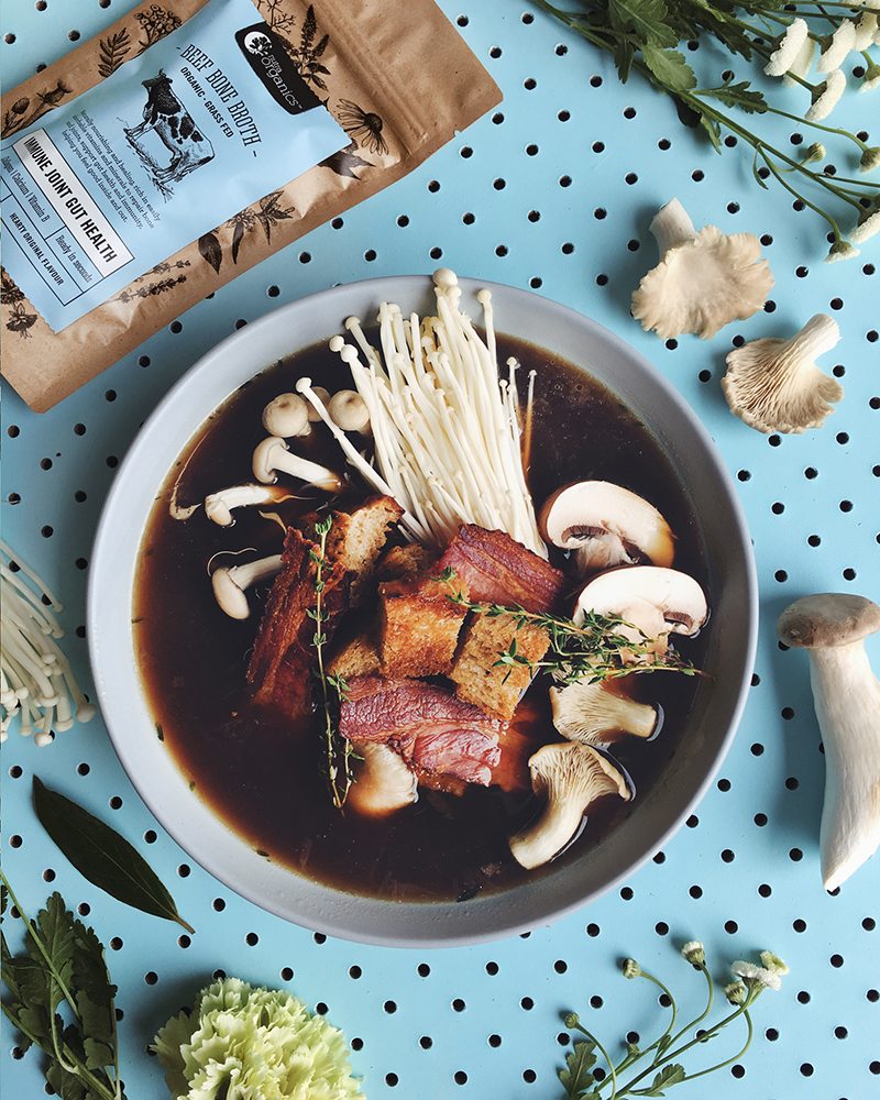 Mushroom Beef Broth with smokey bacon