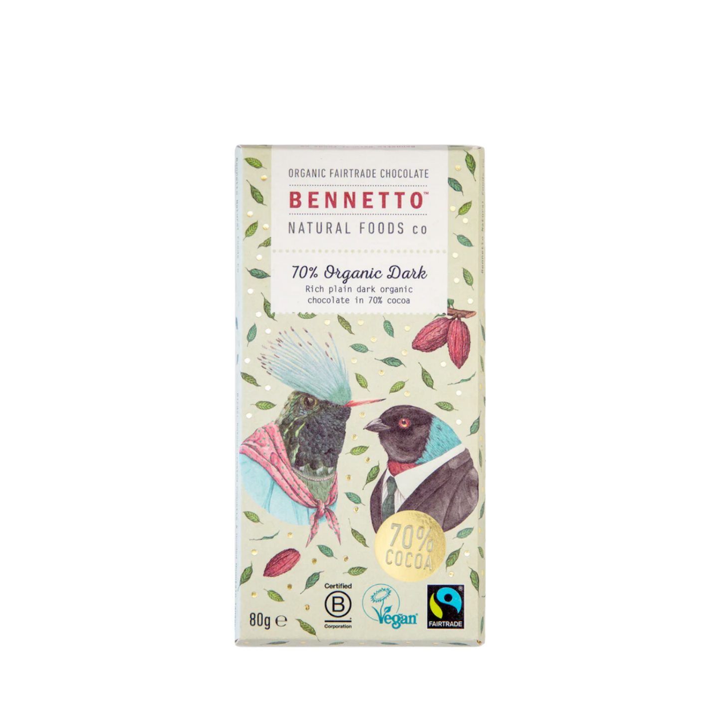Bennetto 70% Organic Dark Organic Chocolate Block 80g