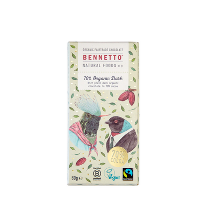 Bennetto 70% Organic Dark Organic Chocolate Block 80g