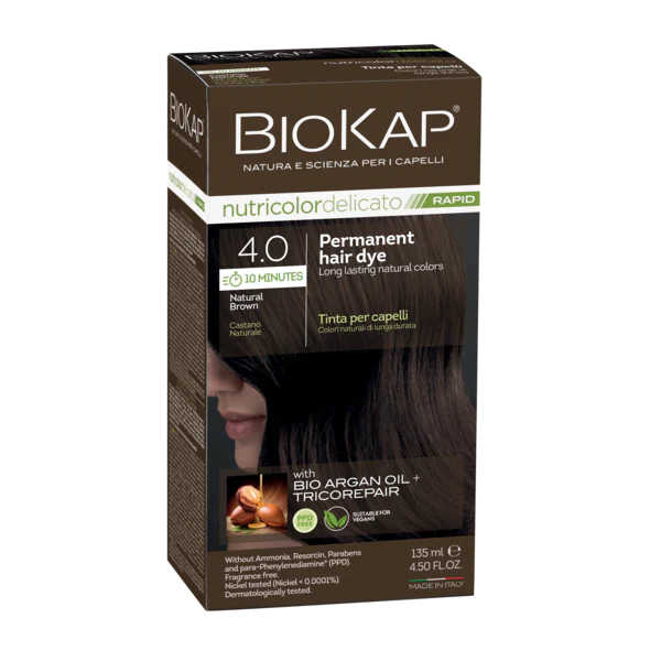 BioKap Delicato Rapid Permanent Hair Dye (Vegan) -  Natural Brown 4.0