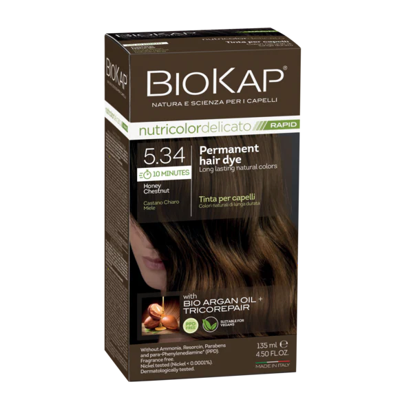 BioKap Delicato Rapid Permanent Hair Dye (Vegan) - Honey Chestnut 5.34