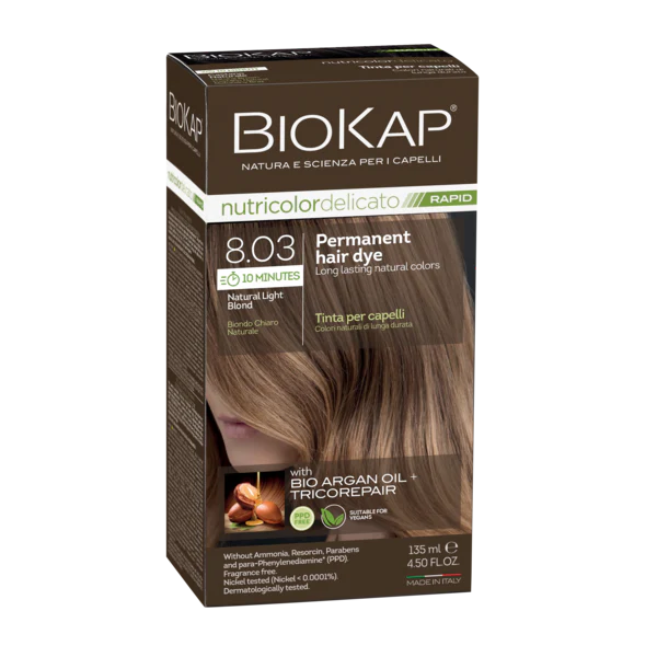 BioKap Delicato Rapid Permanent Hair Dye (Vegan) -  Natural Light Blond 8.03