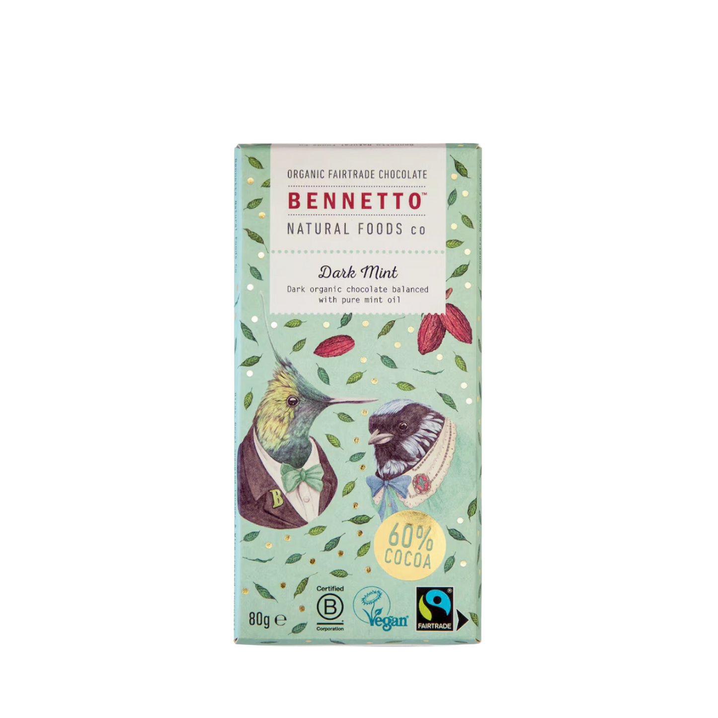 Bennetto Dark Mint Organic Chocolate Block 80g