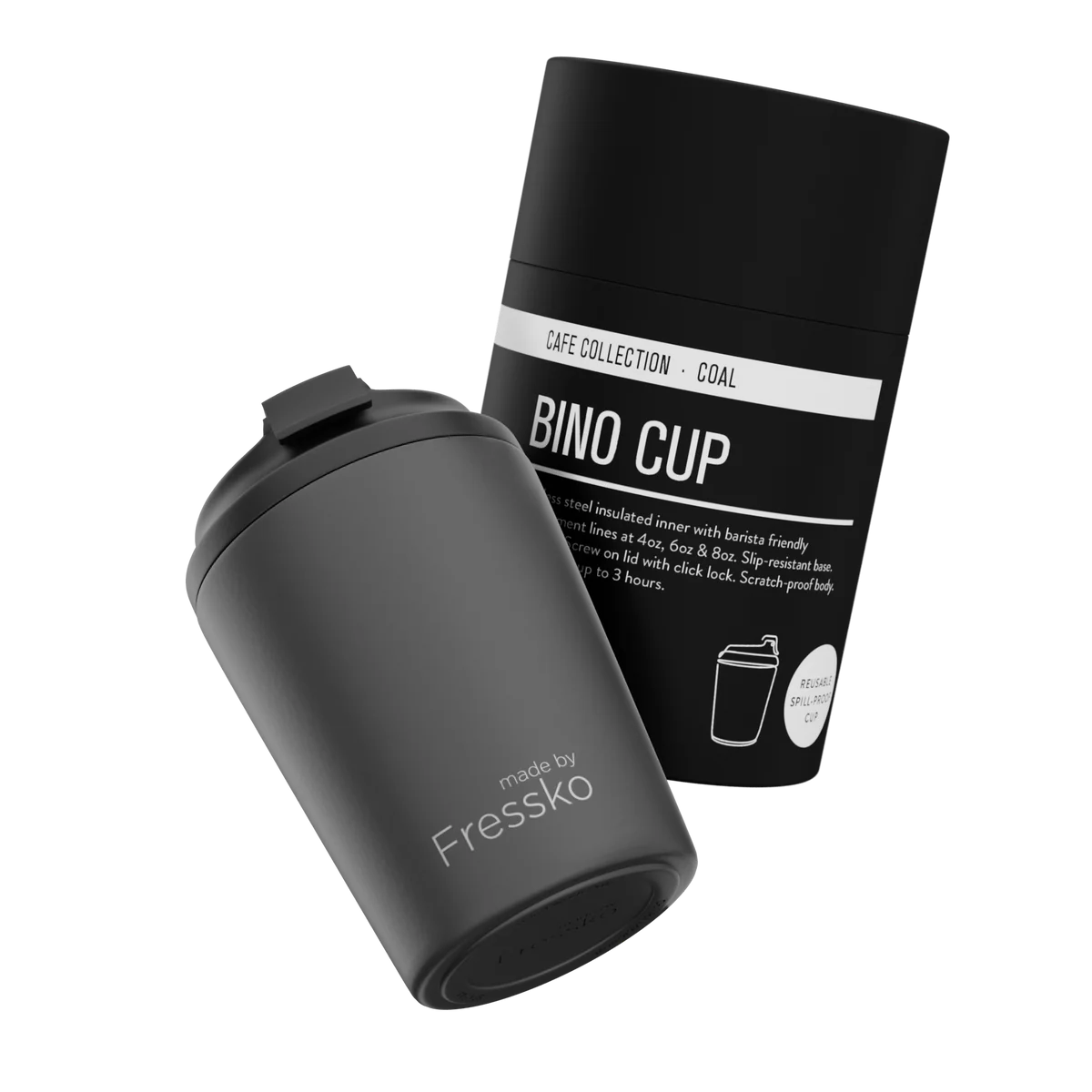 Fressko Bino Reusable Coffee Cup 230ml Coal