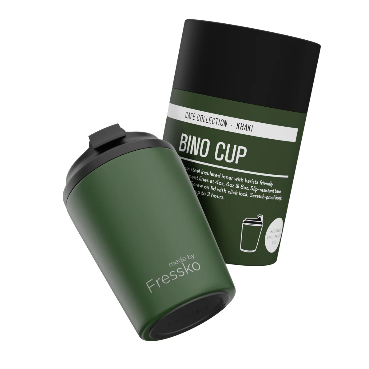 Fressko Bino Reusable Coffee Cup 230ml Khaki