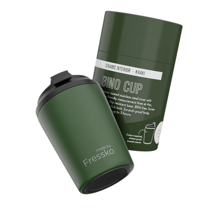 Fressko Bino Reusable Coffee Cup 230mL - Ceramic Lined Khaki