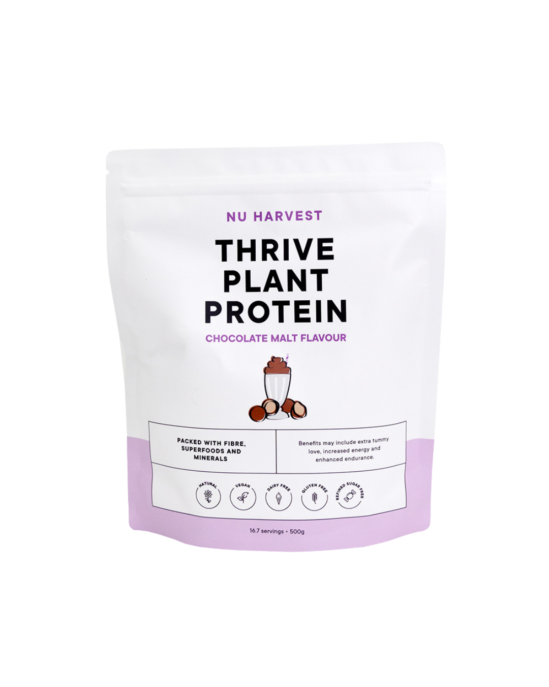 Nu Harvest Thrive Plant Protein Choc Malt 500g