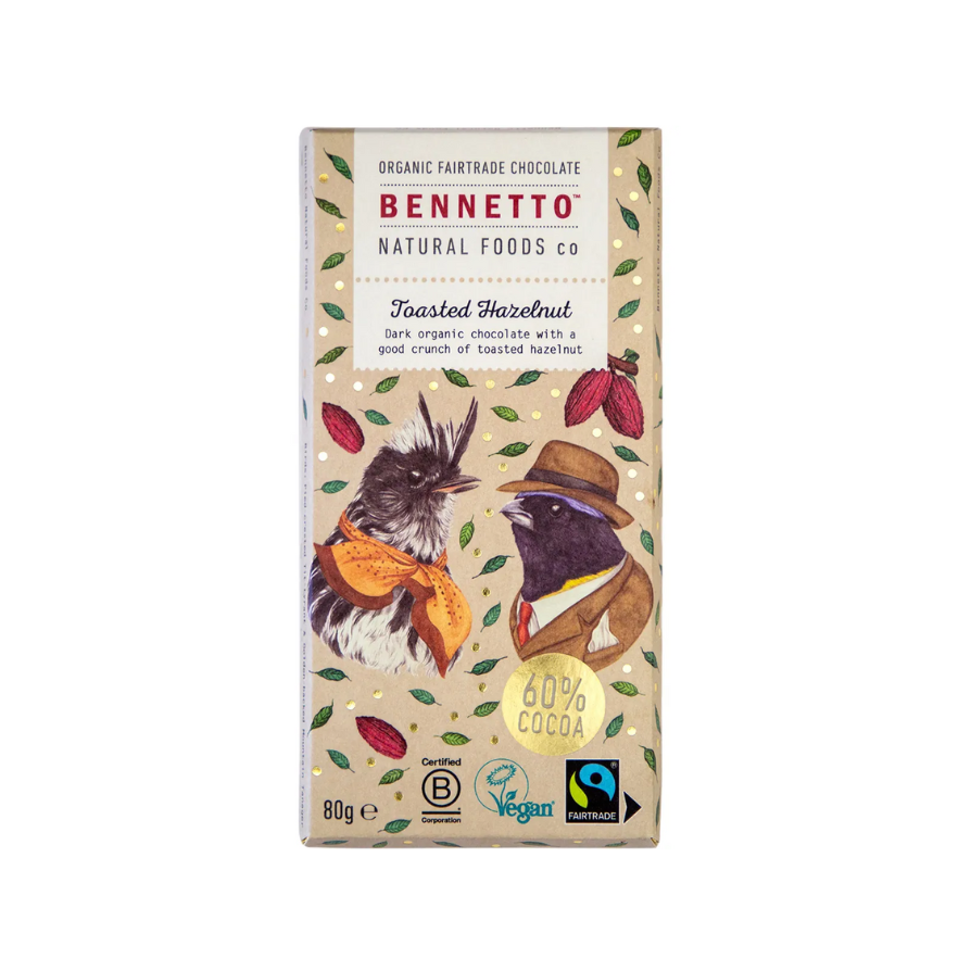 Bennetto Toasted Hazelnut Organic Chocolate Block 80g