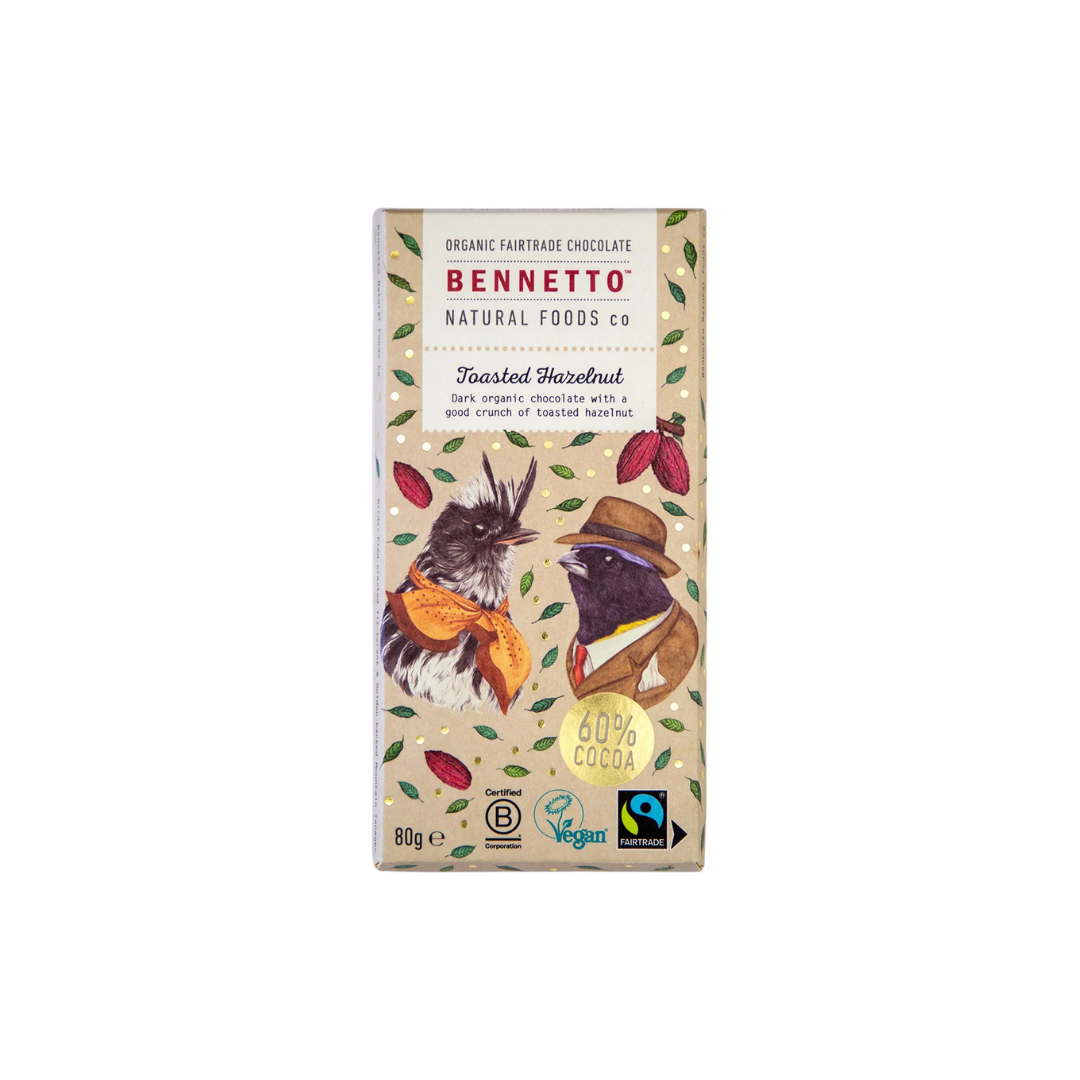 Bennetto Toasted Hazelnut Organic Chocolate Block 80g